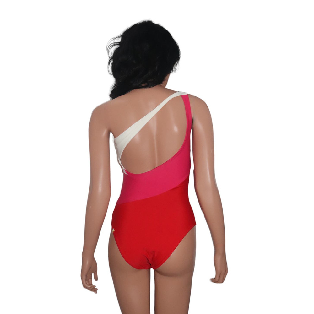 summersalt One-Shoulder Colorblock One-Piece Swimsuit in Red, Pink & Cream - Picture 3 of 7